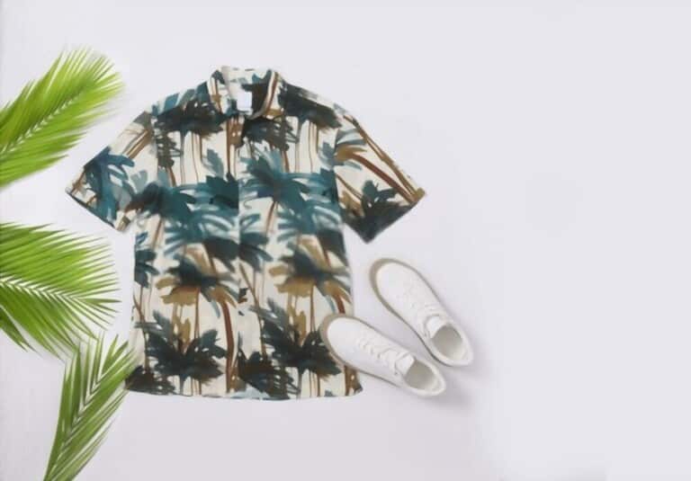 Hawaiian shirt and white shoes
