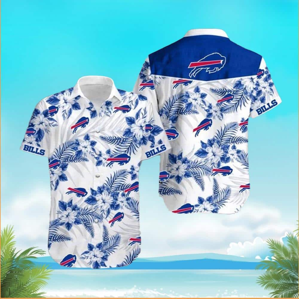 Buffalo Bills Hawaiian Shirt Hibiscus Flowers Pattern On White Theme