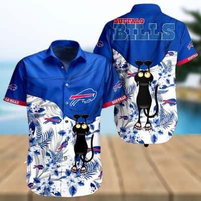 Cool Buffalo Bills Hawaiian Shirt Tropical Flowers With Cat Cool Buffalo Bills Hawaiian Shirt Tropical Flowers With Cat