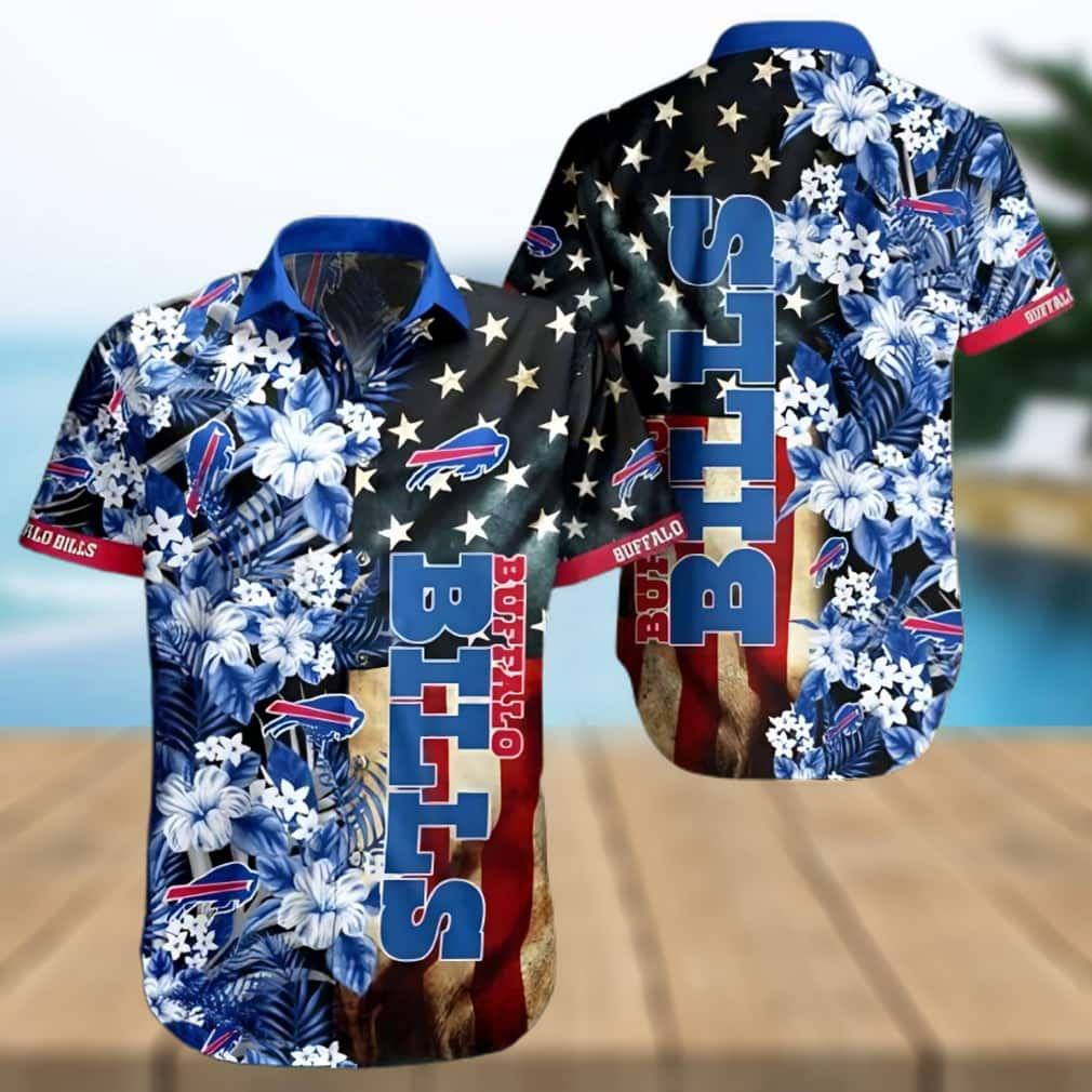 Buffalo Bills Hawaiian Shirt Hibiscus Flower And America Flag All Over Print