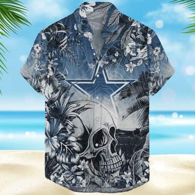 Dallas Cowboys Hawaiian Shirt Skull Tropical Flower Pattern All Over Print Dallas Cowboys Hawaiian Shirt Skull Tropical Flower Pattern All Over Print