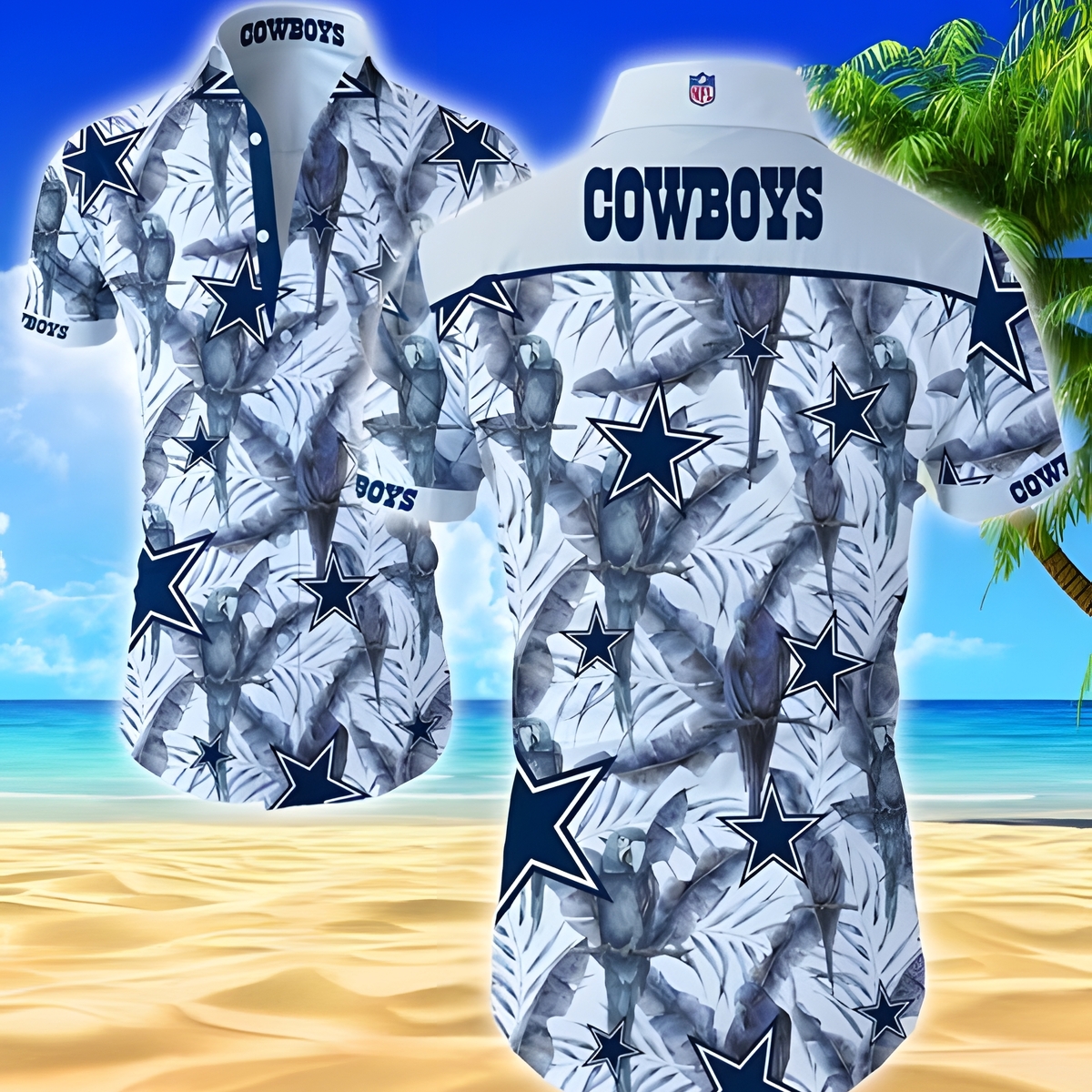 Dallas Cowboys Hawaiian Shirt Tropical Palm Leaves Beach Lovers Gift