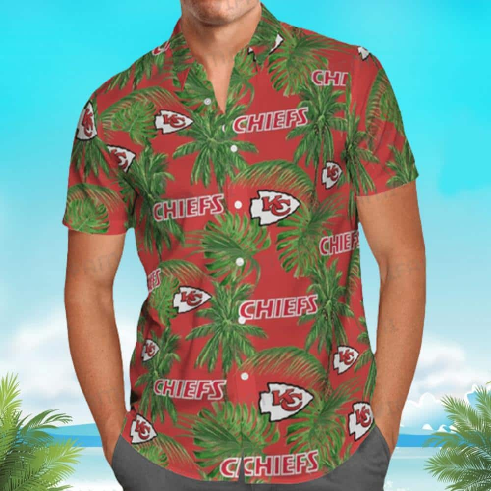 Kansas City Chiefs Hawaiian Shirt Tropical Green Leaves Practical Beach Gift