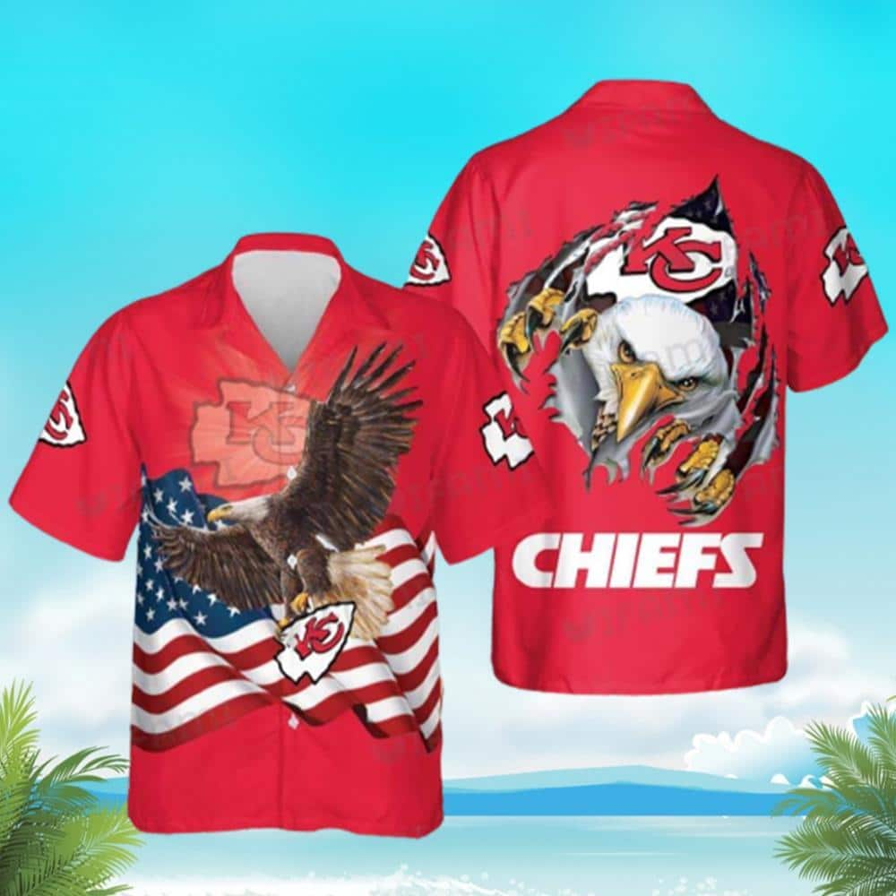 Kansas City Chiefs Hawaiian Shirt Eagles USA Flag Independence Day 4th Of July