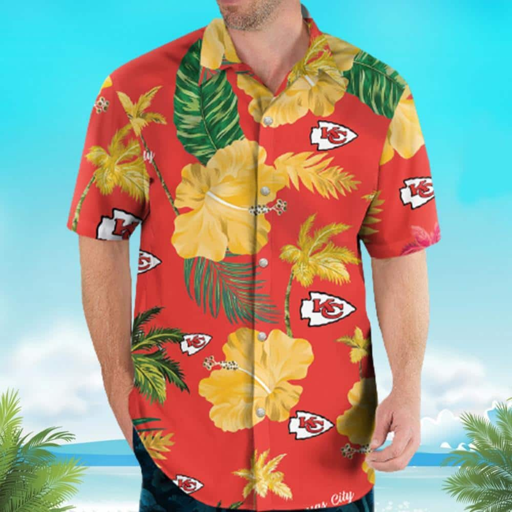 Kansas City Chiefs Hawaiian Shirt Yellow Hibiscus Flower