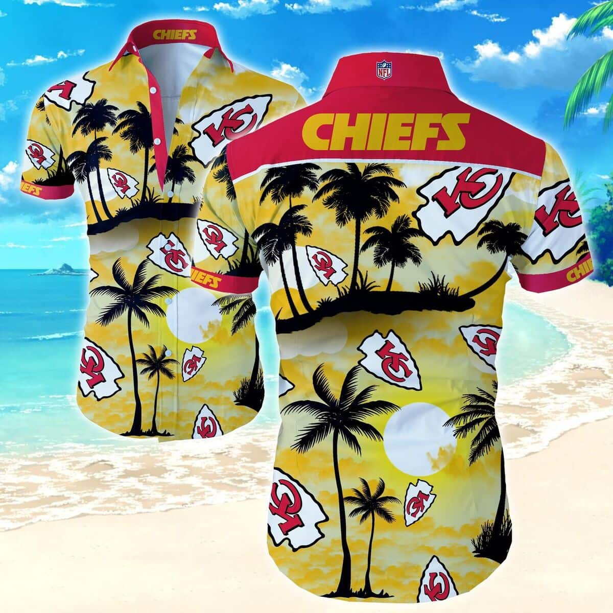 Kansas City Chiefs Hawaiian Shirt Palm Tree Pattern Summer Vacation Gift