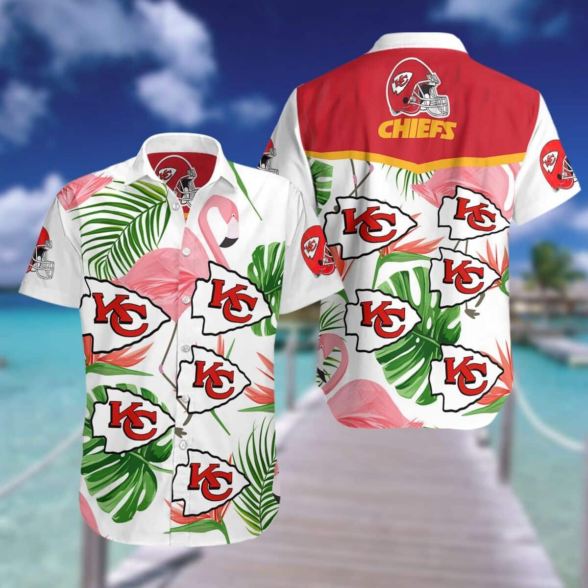 Kansas City Chiefs Hawaiian Shirt Tropical Palm Leaves Pattern On White Theme