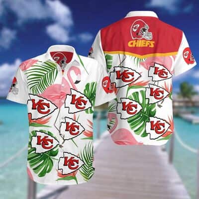 Kansas City Chiefs Hawaiian Shirt Tropical Palm Leaves Pattern On White Theme