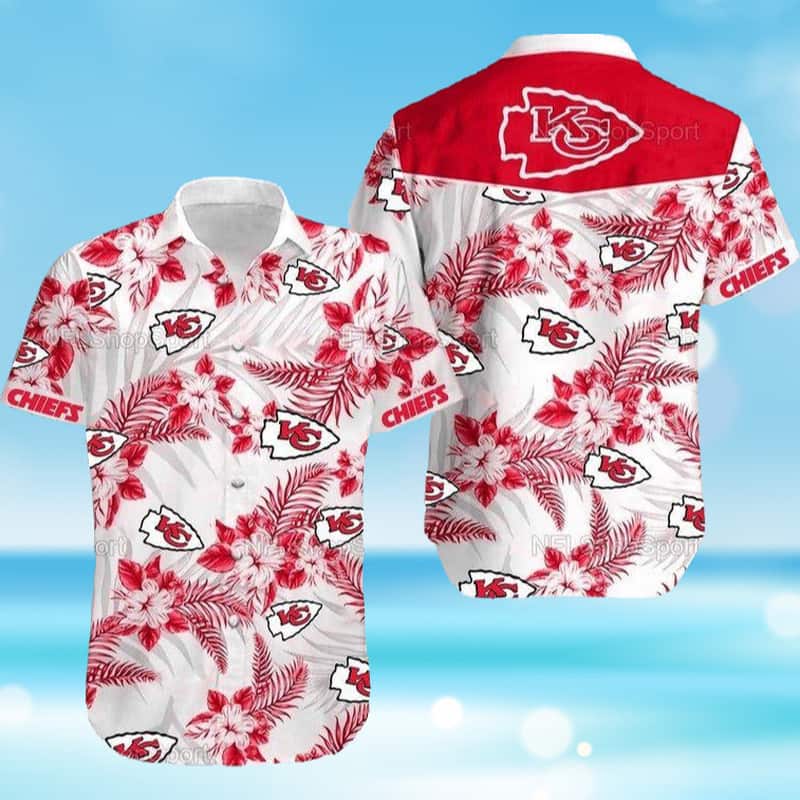 Kansas City Chiefs Hawaiian Shirt Tropical Flower Pattern Best Beach Gift Kansas City Chiefs Hawaiian Shirt Tropical Flower Pattern Best Beach Gift
