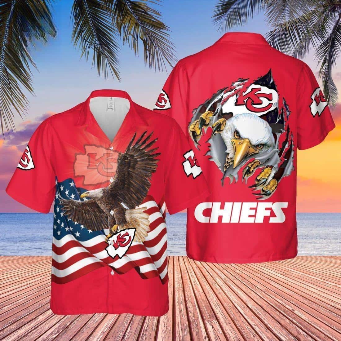 Eagle US Flag With Kansas City Chiefs Hawaiian Shirt Independence Day 4th Of July