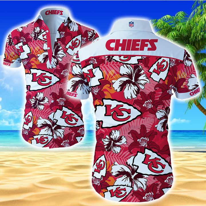 Kansas City Chiefs Hawaiian Shirt Hibiscus Pattern All Over Print Kansas City Chiefs Hawaiian Shirt Hibiscus Pattern All Over Print