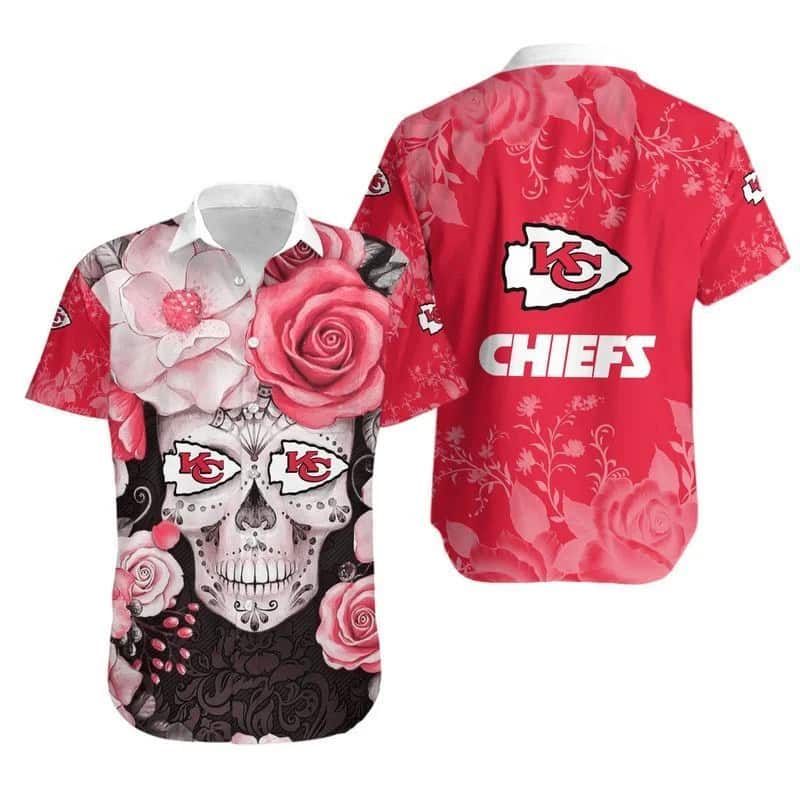 Skull Rose With Kansas City Chiefs Hawaiian Shirt Skull Rose With Kansas City Chiefs Hawaiian Shirt