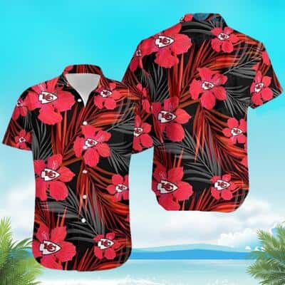 Kansas City Chiefs Hawaiian Shirt Red Hibiscus Flowers On Dark Theme