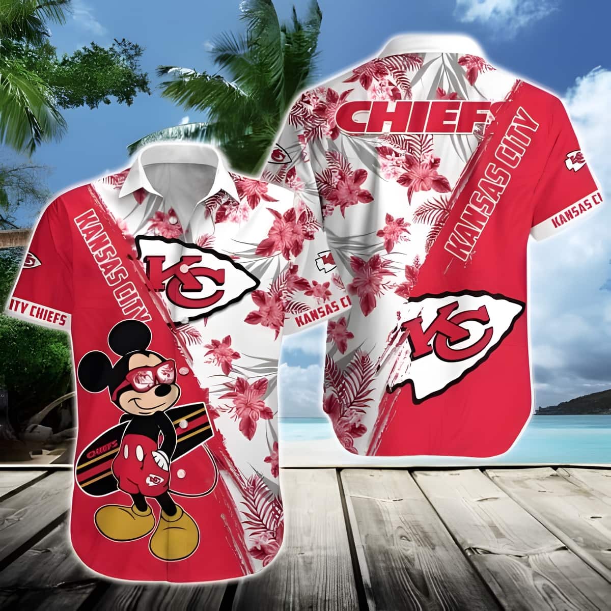 Disney Mickey Mouse Tropical Flower Pattern Kansas City Chiefs Hawaiian Shirt Disney Mickey Mouse Tropical Flower Pattern Kansas City Chiefs Hawaiian Shirt