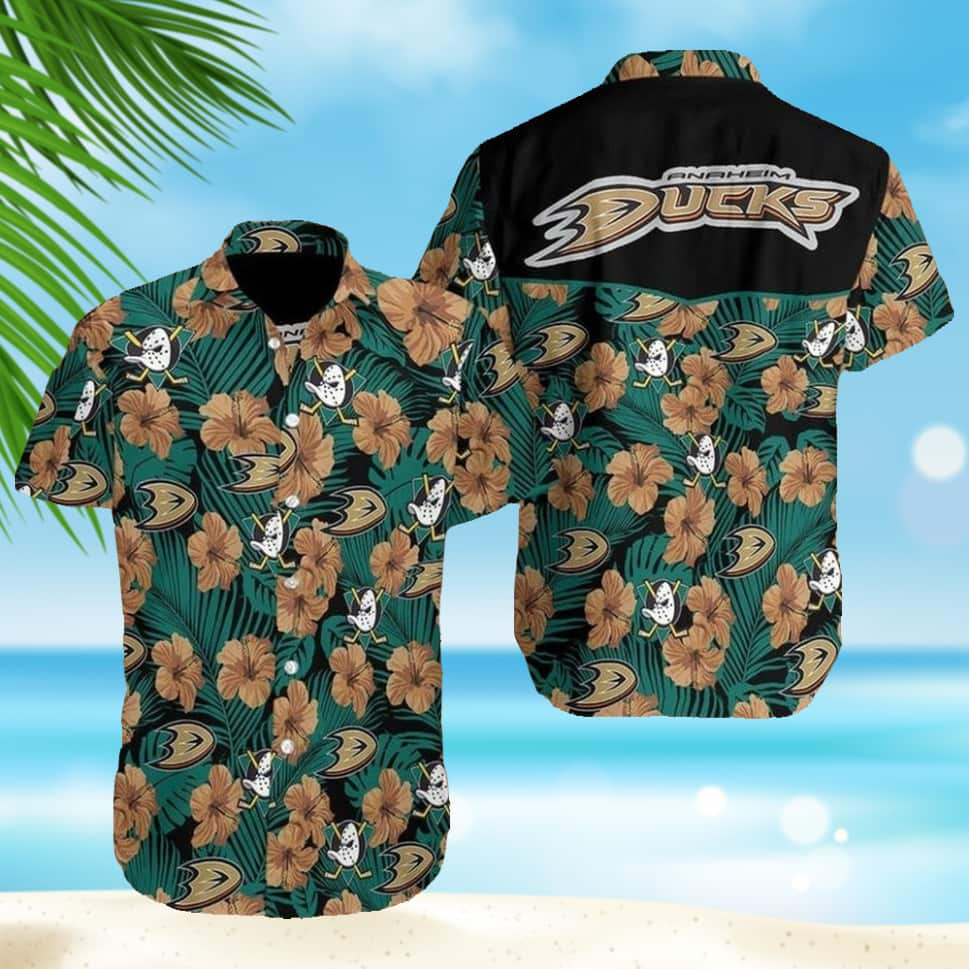 NHL Anaheim Ducks Hawaiian Shirt Hibiscus Flowers Pattern Practical Beach Gift