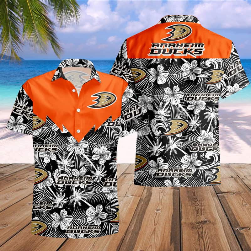 NHL Anaheim Ducks Hawaiian Shirt Tropical Flower Pattern NHL Anaheim Ducks Hawaiian Shirt Tropical Flower Pattern