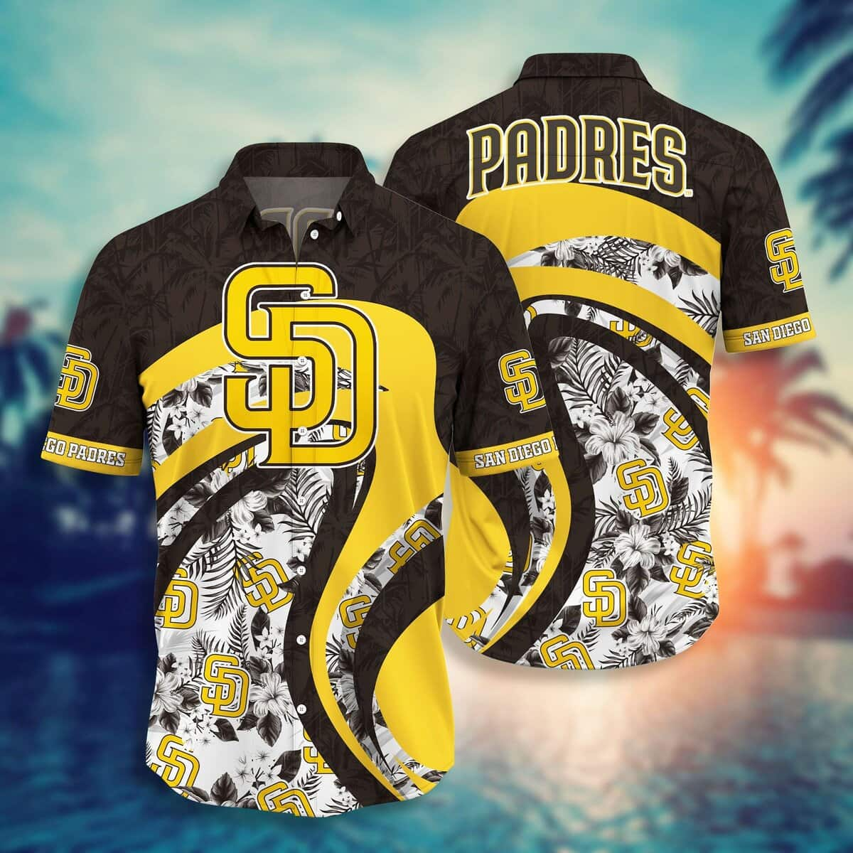 MLB San Diego Padres Hawaiian Shirt Tropical Flower Pattern