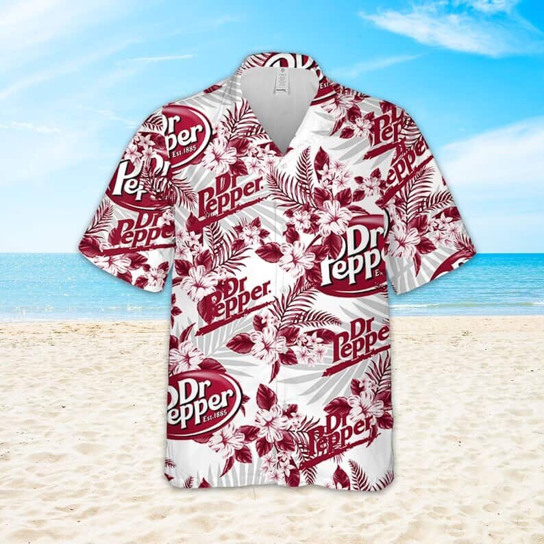 Dr Pepper Beer Hawaiian Shirt Tropical Flower Pattern On White Theme