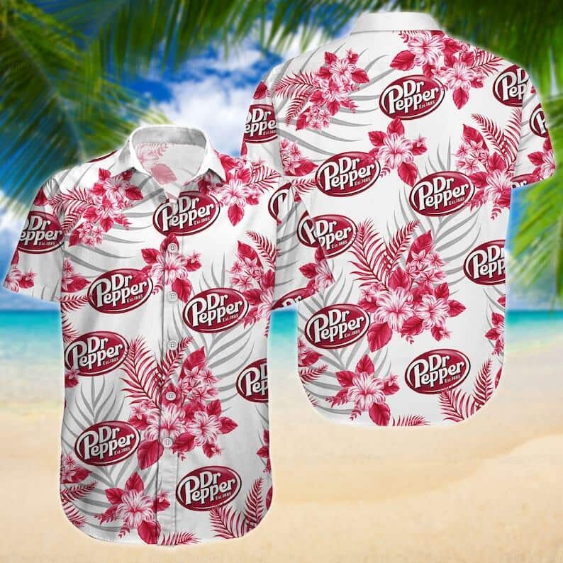 White Aloha Dr Pepper Beer Hawaiian Shirt Tropical Flower Pattern