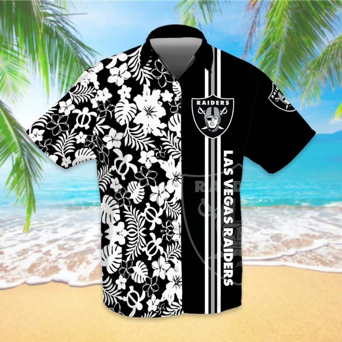 Las Vegas Raiders Hawaiian Shirt Tropical Turtle Pattern