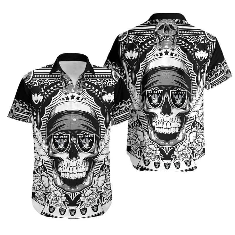 Las Vegas Raiders Hawaiian Shirt Skull All Over Print Gift For Football Fans Las Vegas Raiders Hawaiian Shirt Skull All Over Print Gift For Football Fans