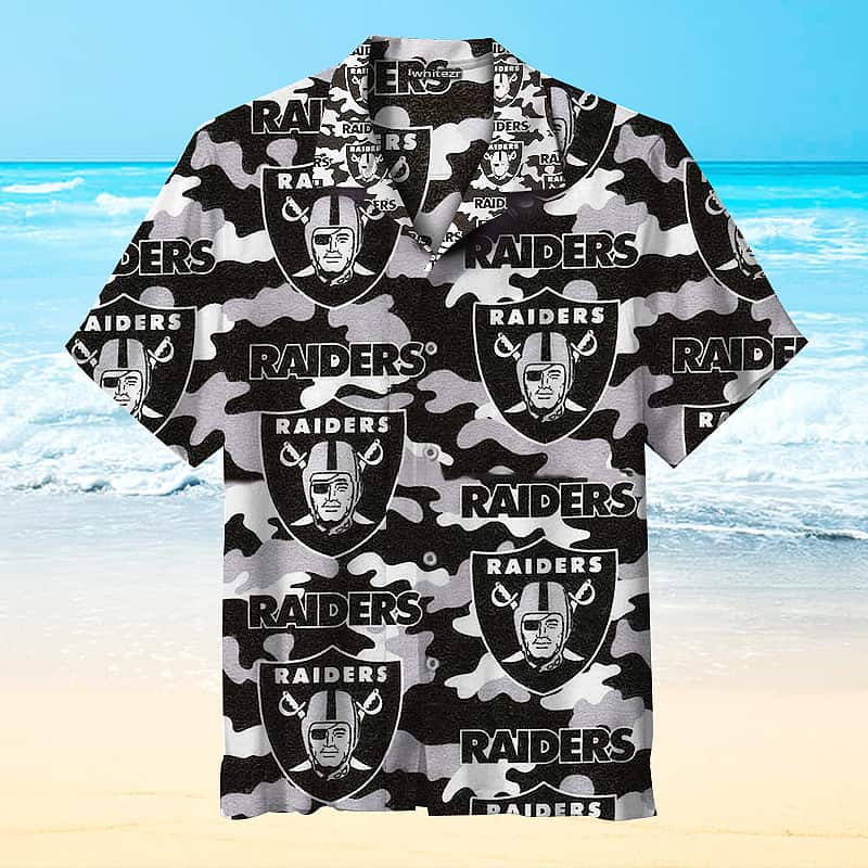 Camo Pattern NFL Las Vegas Raiders Hawaiian Shirt Summer Beach Gift Camo Pattern NFL Las Vegas Raiders Hawaiian Shirt Summer Beach Gift