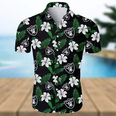 Black Aloha Hibiscus Flower Pattern NFL Las Vegas Raiders Hawaiian Shirt