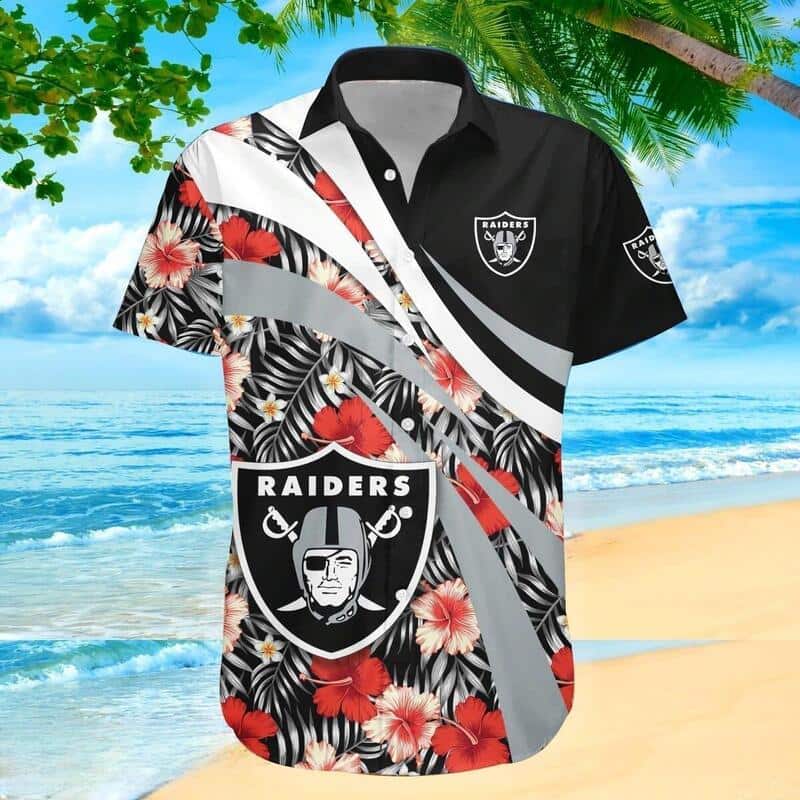 NFL Las Vegas Raiders Hawaiian Shirt Hibiscus Flower Pattern NFL Las Vegas Raiders Hawaiian Shirt Hibiscus Flower Pattern