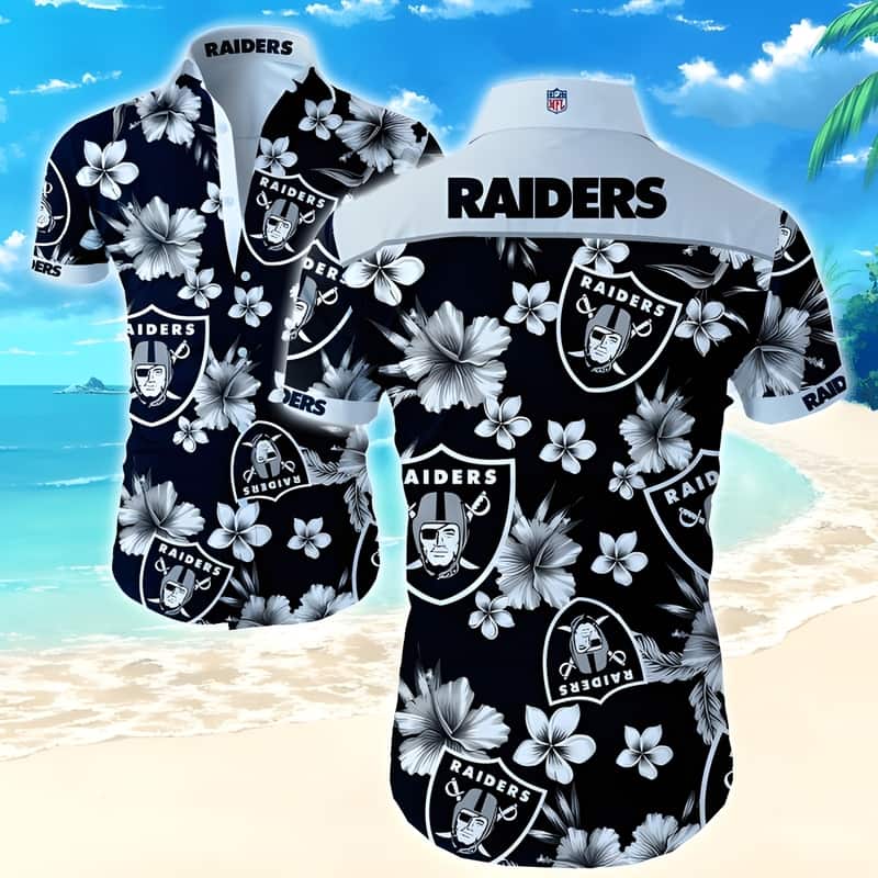 Las Vegas Raiders Hawaiian Shirt Hibiscus Flower Pattern All Over Print Las Vegas Raiders Hawaiian Shirt Hibiscus Flower Pattern All Over Print