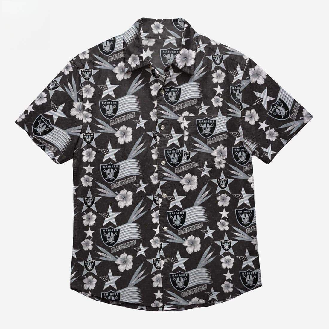 Las Vegas Raiders Hawaiian Shirt Tropical Flower Pattern On Dark Theme Las Vegas Raiders Hawaiian Shirt Tropical Flower Pattern On Dark Theme