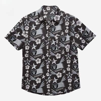Las Vegas Raiders Hawaiian Shirt Tropical Flower Pattern On Dark Theme