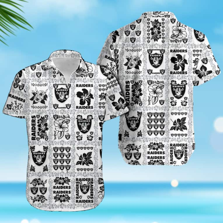 White Aloha Las Vegas Raiders Hawaiian Shirt Hibiscus Pattern