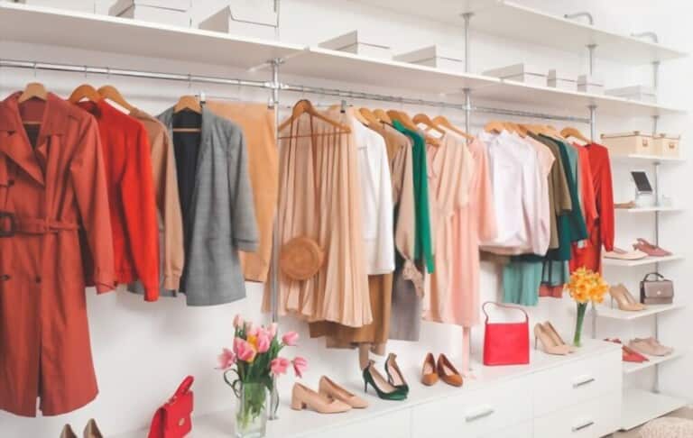 a wardrobe with tropical colored clothes a wardrobe with tropical colored clothes