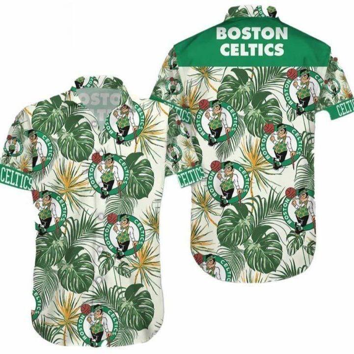 Boston Celtics Hawaiian Shirt Palm Leaves Pattern All Over Print