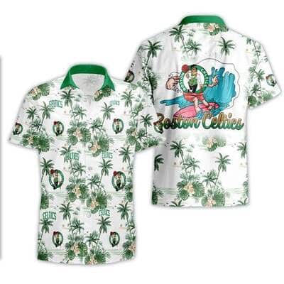 Boston Celtics Hawaiian Shirt Tropical Flower Pattern On White Theme Boston Celtics Hawaiian Shirt Tropical Flower Pattern On White Theme