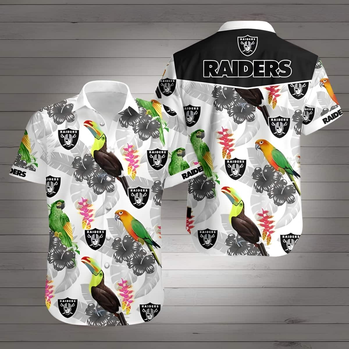 Las Vegas Raiders Hawaiian Shirt Parrot Pattern Summer Beach Gift