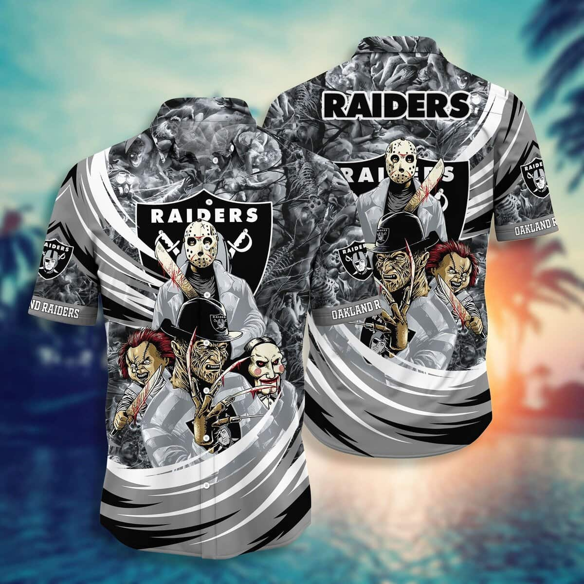 Jason Freddy Chucky Ghostface Las Vegas Raiders Hawaiian Shirt