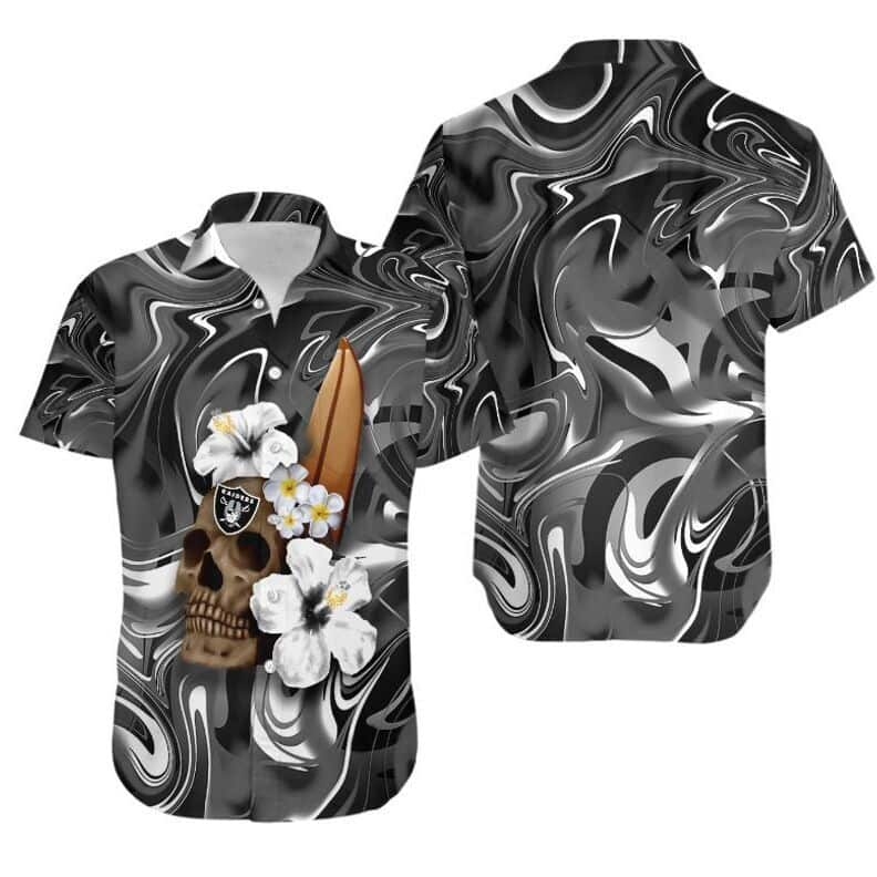 NFL Las Vegas Raiders Hawaiian Shirt Skull And Hibiscus Flower