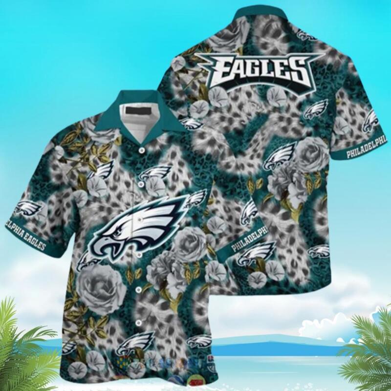 NFL Philadelphia Eagles Hawaiian Shirt Leopard Rose Pattern Summer Vacation Gift NFL Philadelphia Eagles Hawaiian Shirt Leopard Rose Pattern Summer Vacation Gift