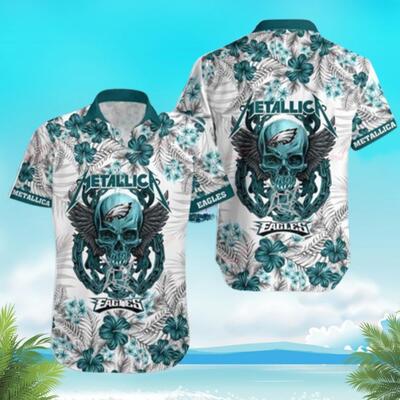 NFL Philadelphia Eagles Hawaiian Shirt Skull And Flower Pattern Beach Gift For Dad