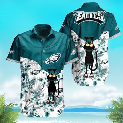 Cool Black Cat NFL Philadelphia Eagles Hawaiian Shirt Summer Beach Gift