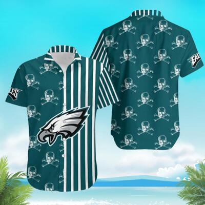 NFL Philadelphia Eagles Hawaiian Shirt Stripes And Skull