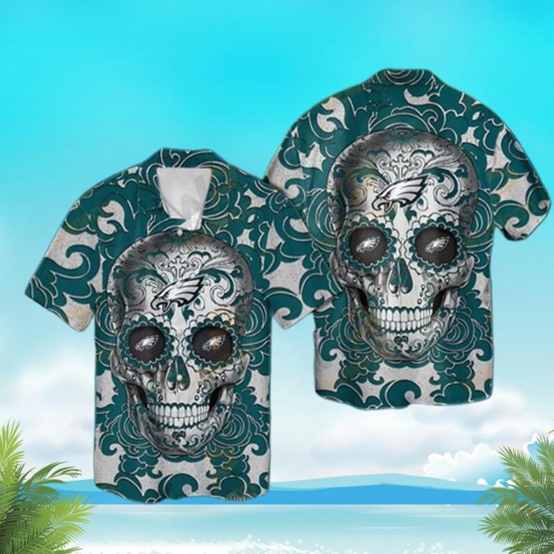 NFL Sugar Skull Philadelphia Eagles Hawaiian Shirt Summer Beach Gift NFL Sugar Skull Philadelphia Eagles Hawaiian Shirt Summer Beach Gift