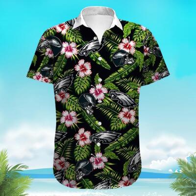 Philadelphia Eagles Hawaiian Shirt Hibiscus Flower Pattern All Over Print