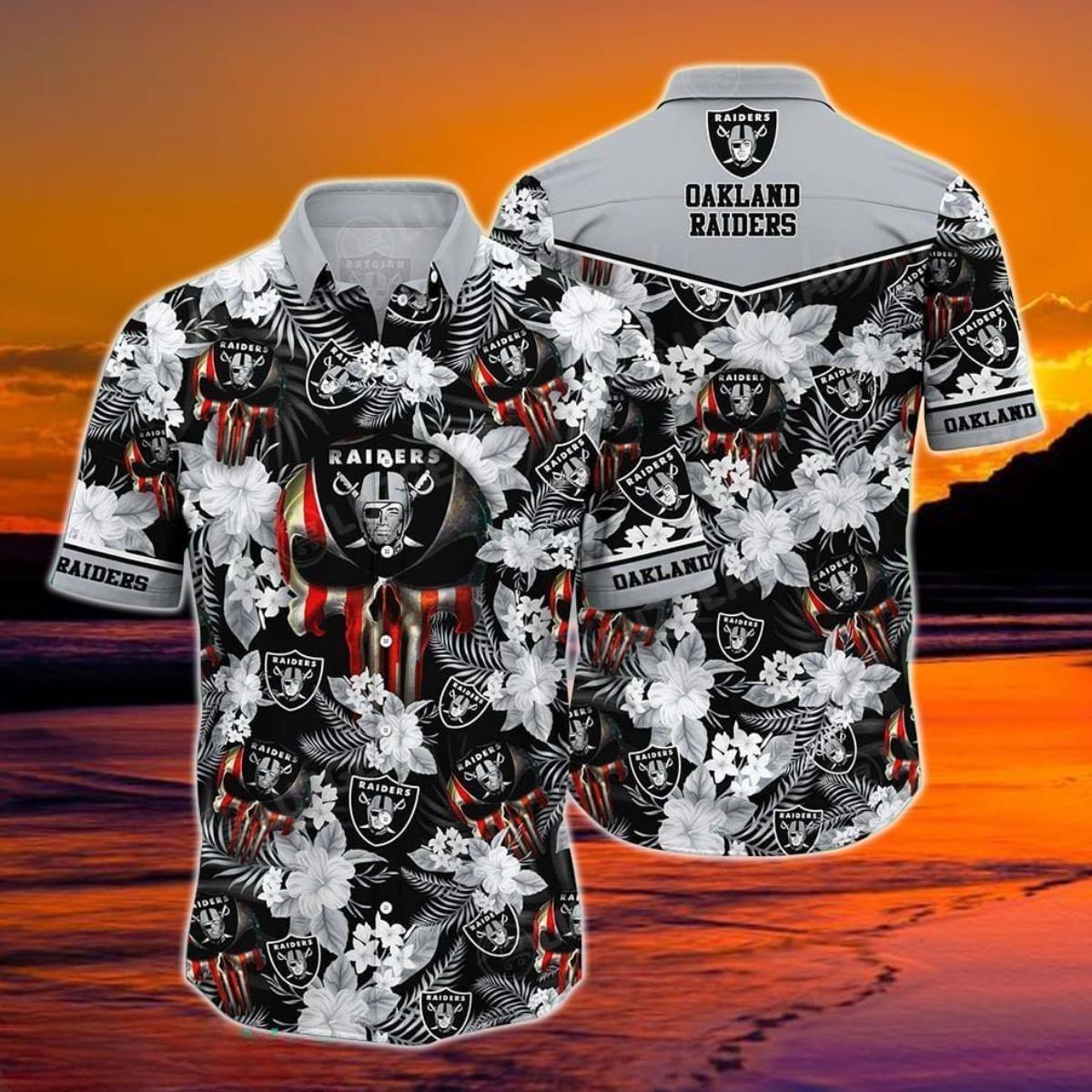 NFL Las Vegas Raiders Hawaiian Shirt Tropical Flower Pattern Beach Lovers Gift