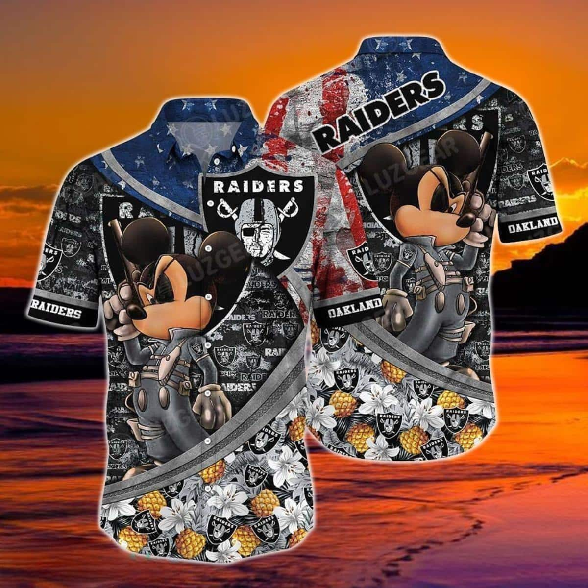 Disney Mickey Tropical Pattern Las Vegas Raiders Hawaiian Shirt