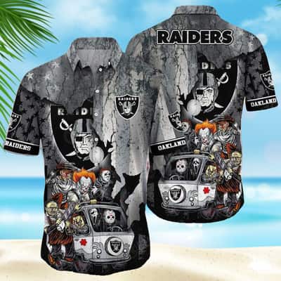 Las Vegas Raiders Hawaiian Shirt Halloween Characters Gift For Football Fans Las Vegas Raiders Hawaiian Shirt Halloween Characters Gift For Football Fans