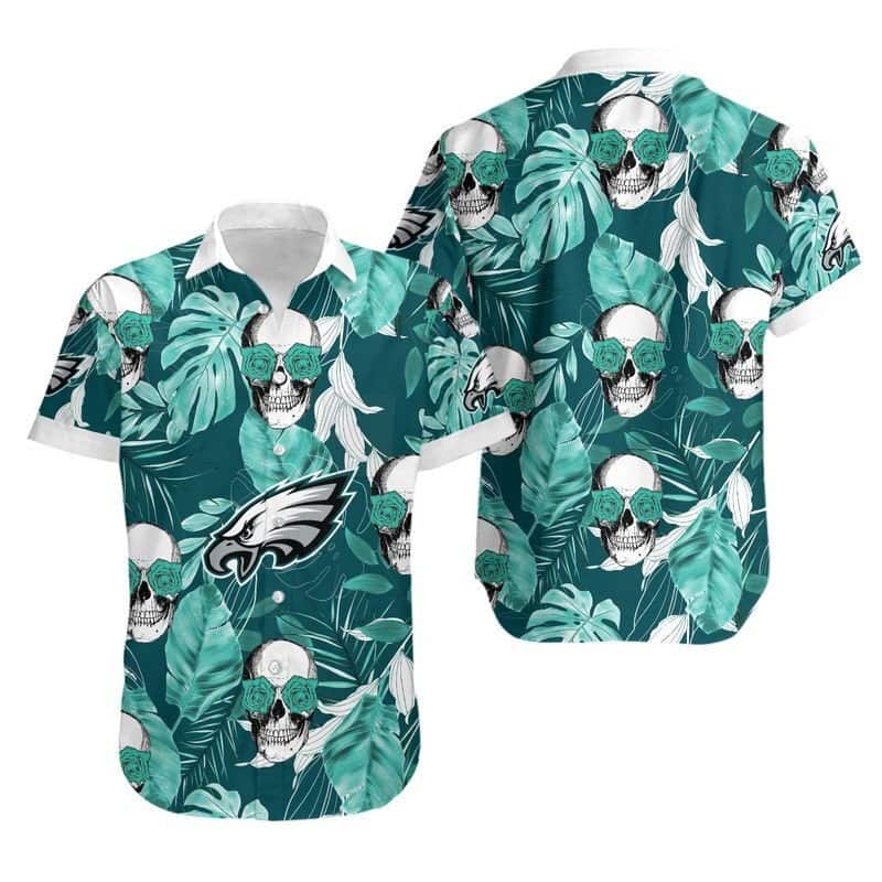 NFL Philadelphia Eagles Hawaiian Shirt Palm Leaves And Skulls Beach Vacation Gift NFL Philadelphia Eagles Hawaiian Shirt Palm Leaves And Skulls Beach Vacation Gift