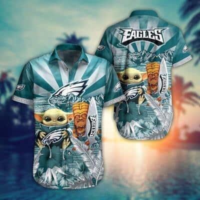 Baby Yoda Star Wars Loves NFL Philadelphia Eagles Hawaiian Shirt Practical Beach Gift