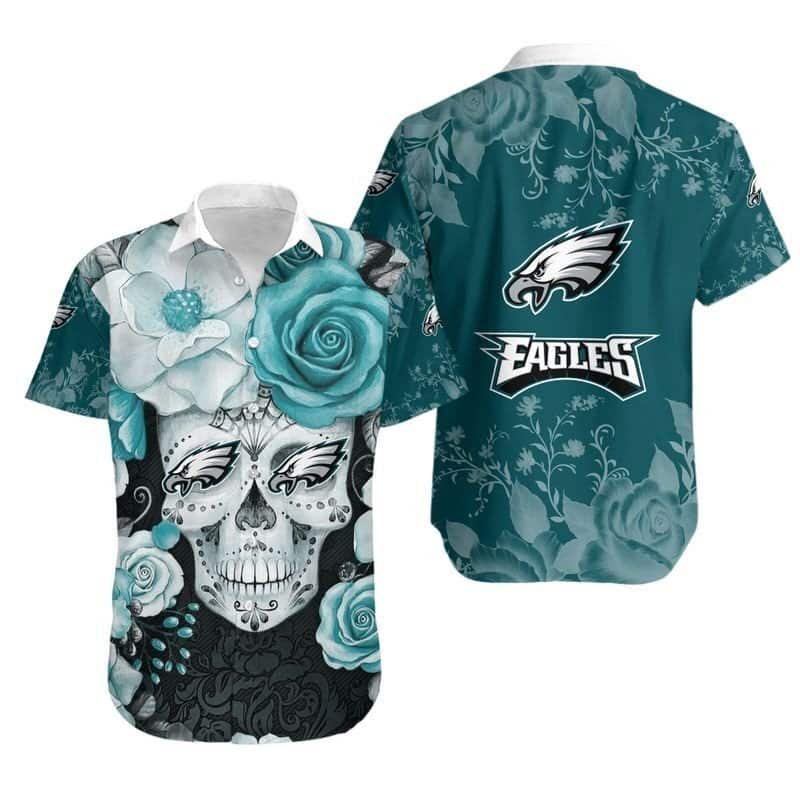 Rose Skull NFL Philadelphia Eagles Hawaiian Shirt Practical Beach Gift Rose Skull NFL Philadelphia Eagles Hawaiian Shirt Practical Beach Gift